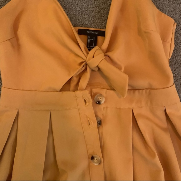 Forever 21 Mustard MIDI Buttondown Dress - Tie Front Spaghetti Strap Dress - Picture 5 of 9